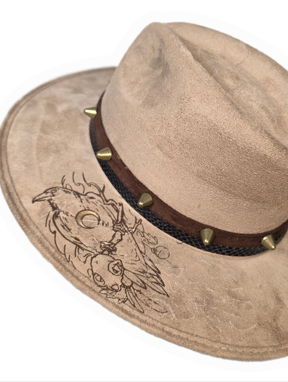 Raven Dark Celestial Taupe Suede Sun Hat Size Large